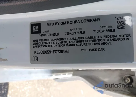 2015 Chevrolet Spark 1Lt Cvt z USA, uszkodzony, nr VIN KL8CD6S91FC736493